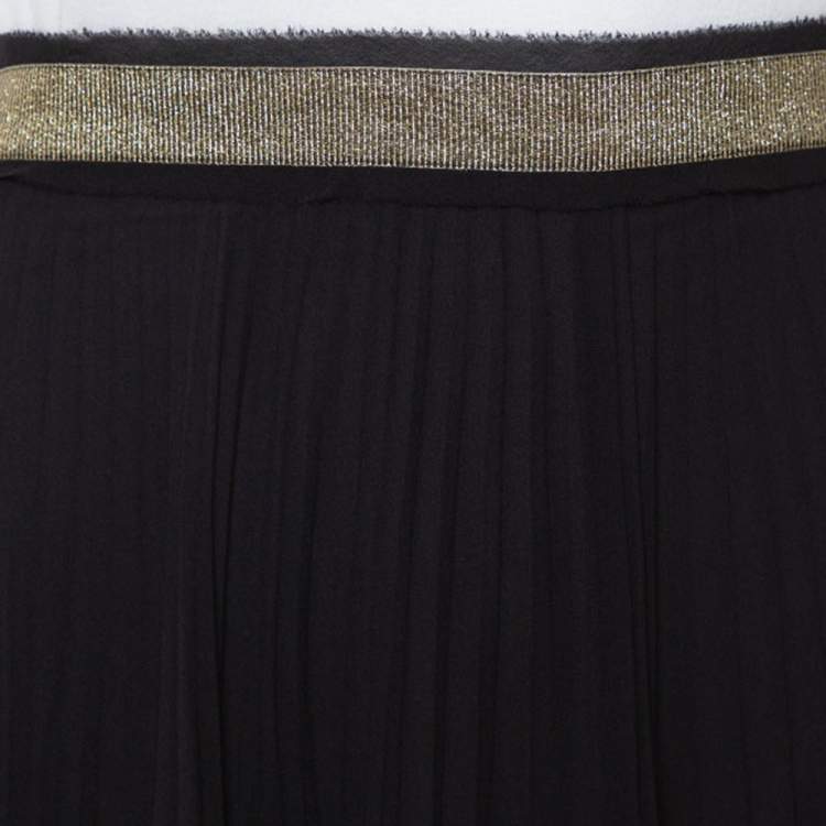 Pre Owned Roberto Cavalli Black Silk Crepe Pleated Midi Skirt L
