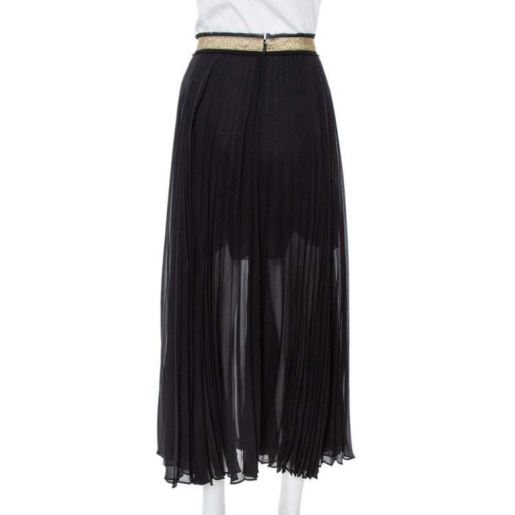 Pre Owned Roberto Cavalli Black Silk Crepe Pleated Midi Skirt L