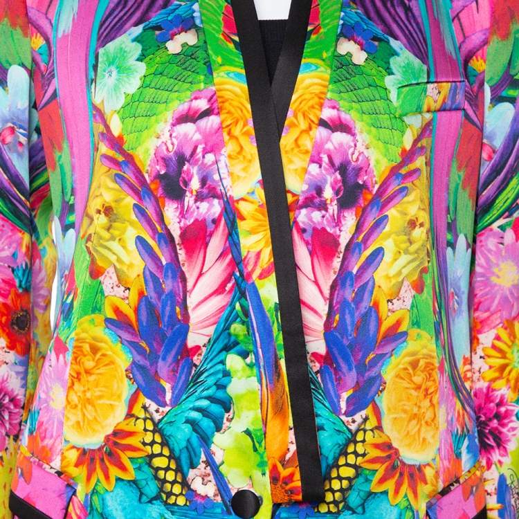 Pre Owned Roberto Cavalli Multicolor Floral Print Silk Tailored Blazer L