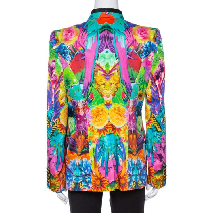 Pre Owned Roberto Cavalli Multicolor Floral Print Silk Tailored Blazer L