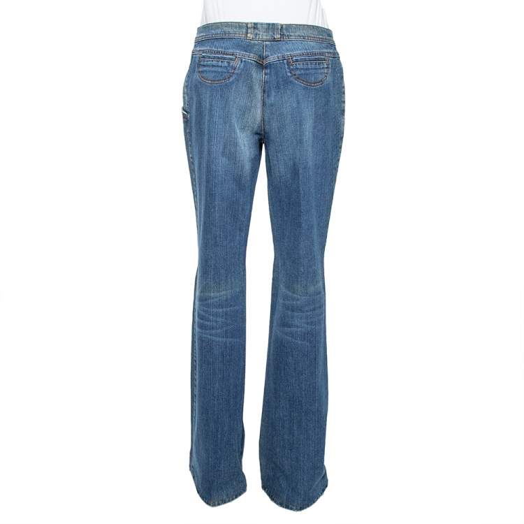 Pre Owned Roberto Cavalli Indigo Distressed Denim Chain Detail Flared Jeans M