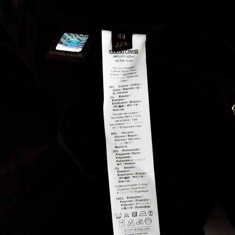 Pre Owned Roberto Cavalli Black Velvet Knit Paneled Tapered Trousers L