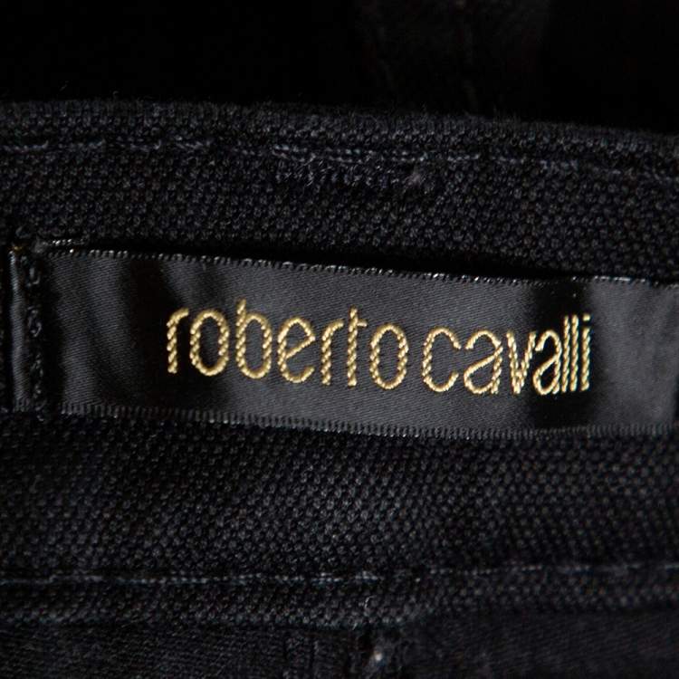 Pre Owned Roberto Cavalli Black Stretch Cotton Straight Fit Jeans L