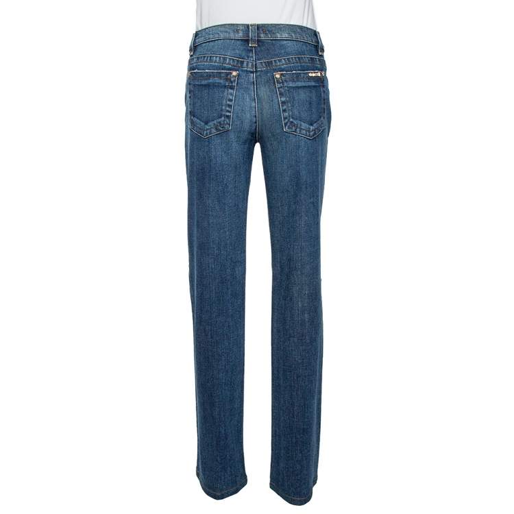 Pre Owned Roberto Cavalli Indigo Denim Sequined Straight Fit Jeans L