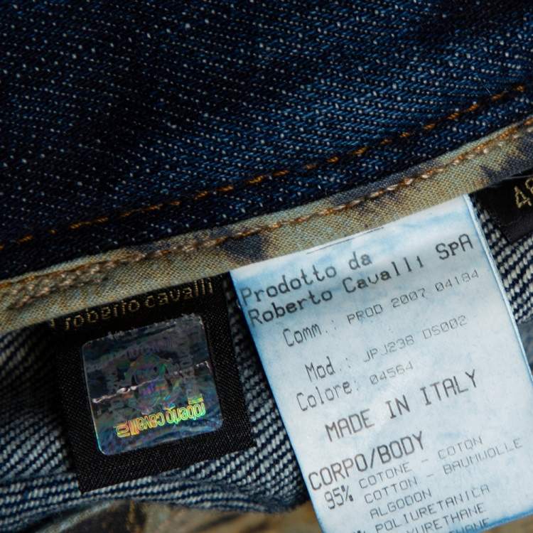 Pre Owned Roberto Cavalli Indigo Denim Sequined Straight Fit Jeans L