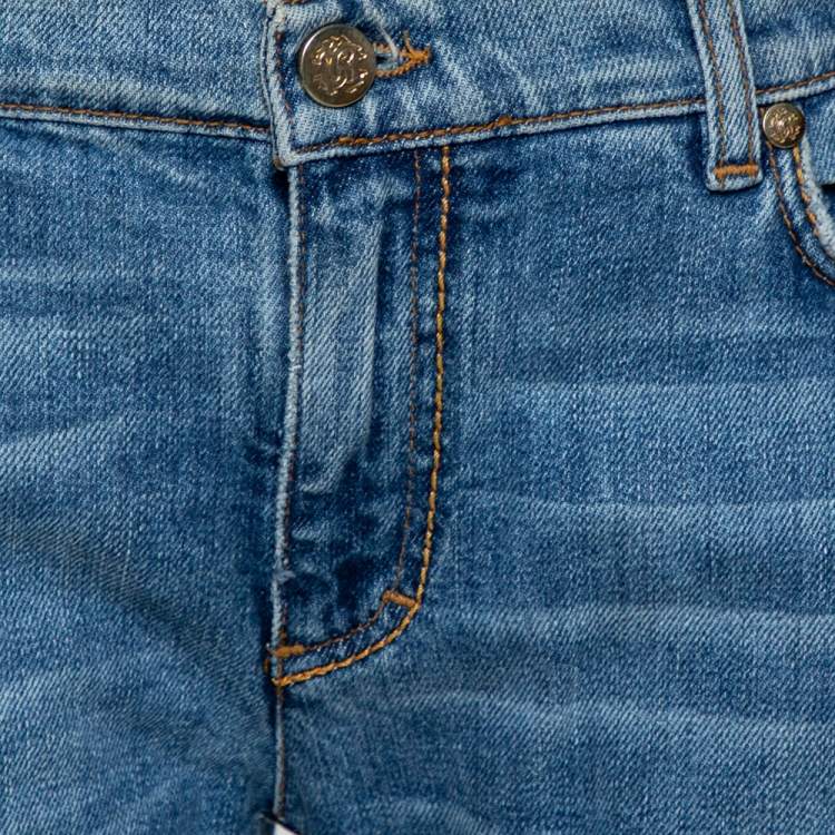 Pre Owned Roberto Cavalli Indigo Light wash Denim Sequined Straight Fit Jeans L