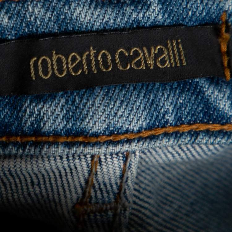 Pre Owned Roberto Cavalli Indigo Light wash Denim Sequined Straight Fit Jeans L