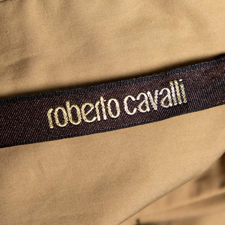 Pre Owned Roberto Cavalli Beige Embroidered Cotton Tie Front Blouse M