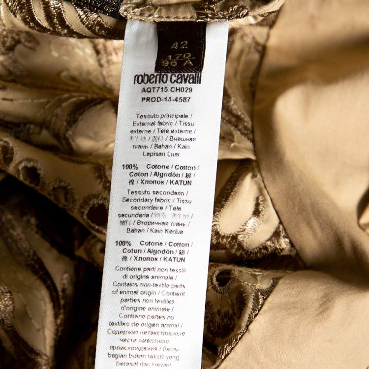 Pre Owned Roberto Cavalli Beige Embroidered Cotton Tie Front Blouse M