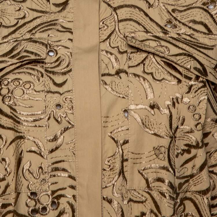 Pre Owned Roberto Cavalli Beige Embroidered Cotton Tie Front Blouse M