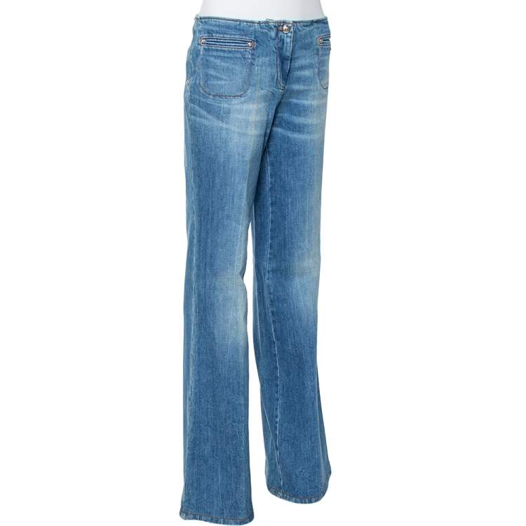مملوكة مسبقًا Roberto Cavalli Indigo Light Wash Denim High Waist Jeans M