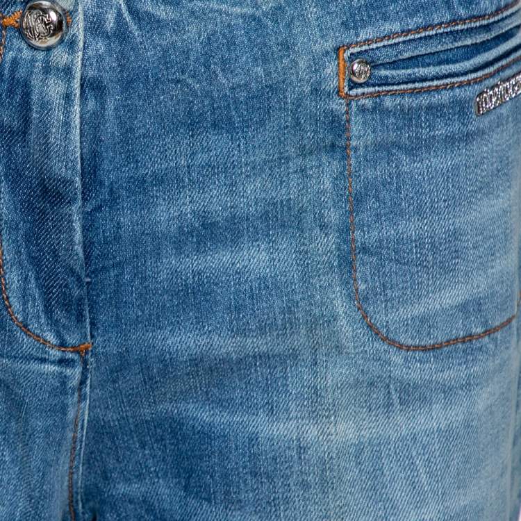 مملوكة مسبقًا Roberto Cavalli Indigo Light Wash Denim High Waist Jeans M
