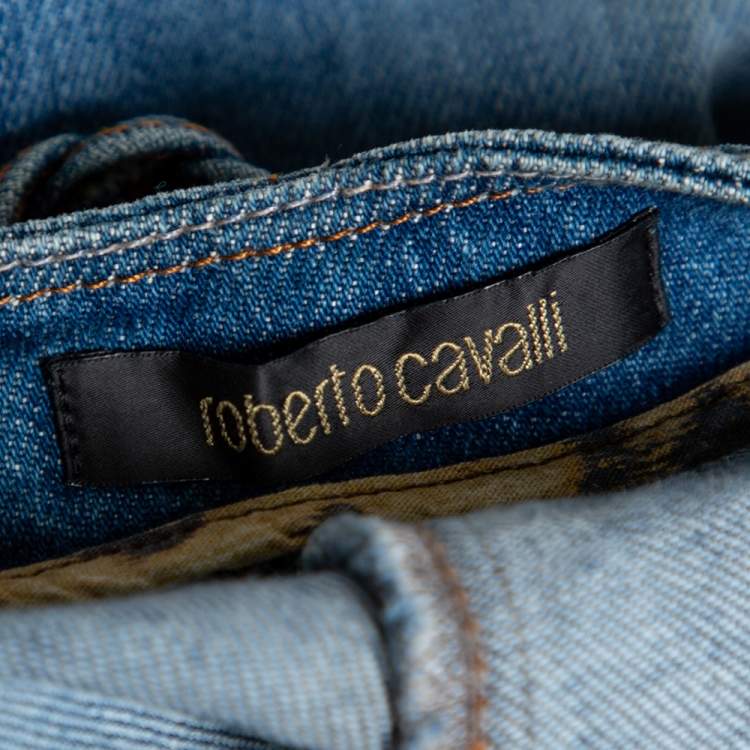 مملوكة مسبقًا Roberto Cavalli Indigo Light Wash Denim High Waist Jeans M