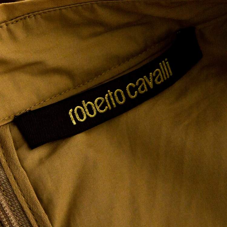 Pre Owned Roberto Cavalli Beige Embroidered Cotton Pleated Mini Skirt S