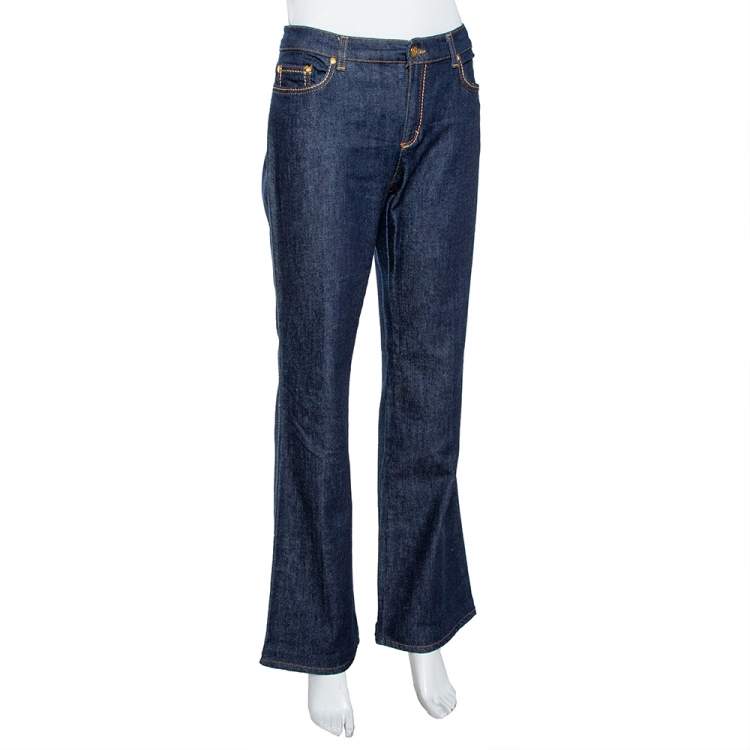 Pre Owned Roberto Cavalli Indigo Dark Wash Denim Studded Straight Fit Jeans L