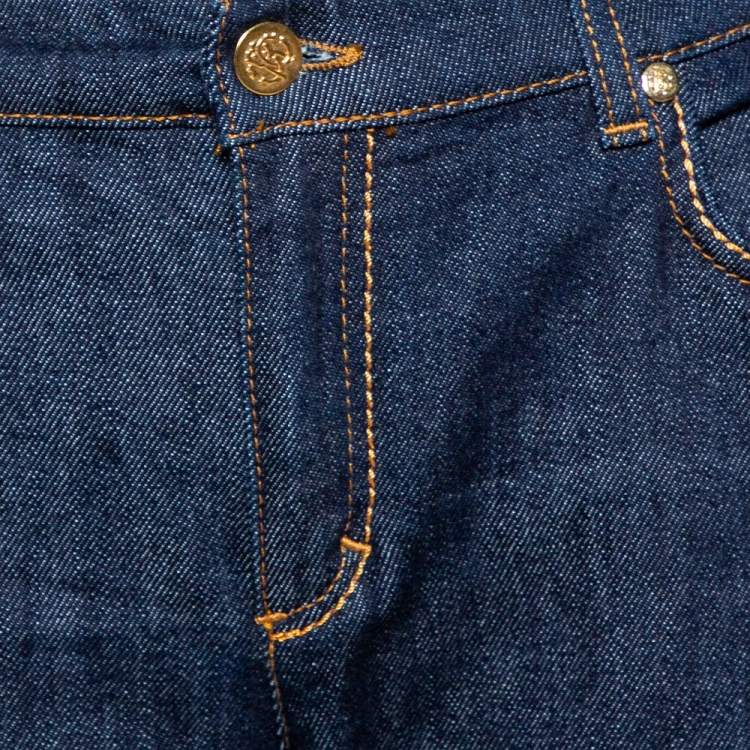Pre Owned Roberto Cavalli Indigo Dark Wash Denim Studded Straight Fit Jeans L