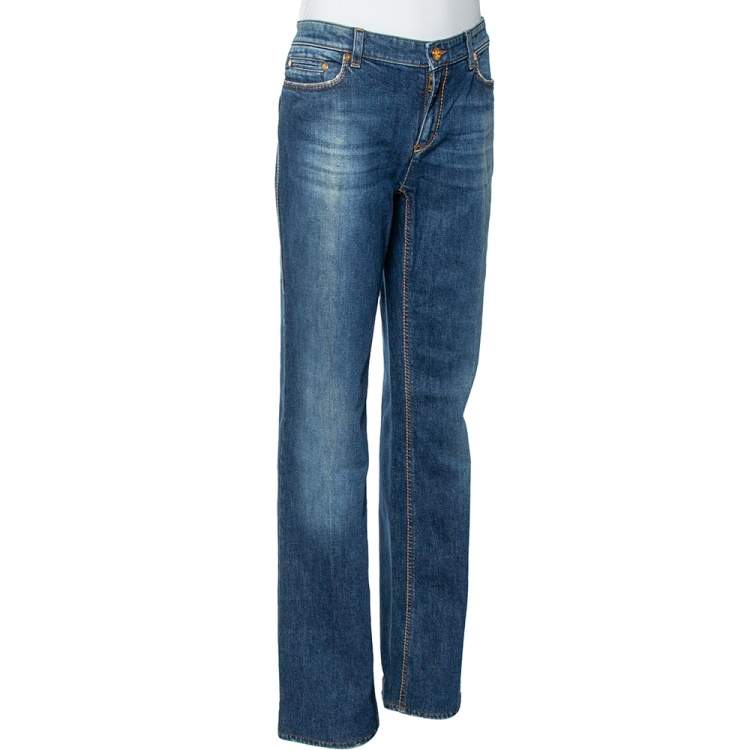Pre Owned Roberto Cavalli Indigo Dark Wash Denim Studded Straight Fit Jeans L