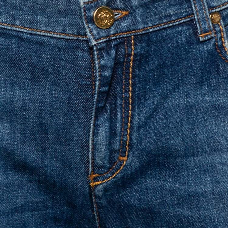 Pre Owned Roberto Cavalli Indigo Dark Wash Denim Studded Straight Fit Jeans L