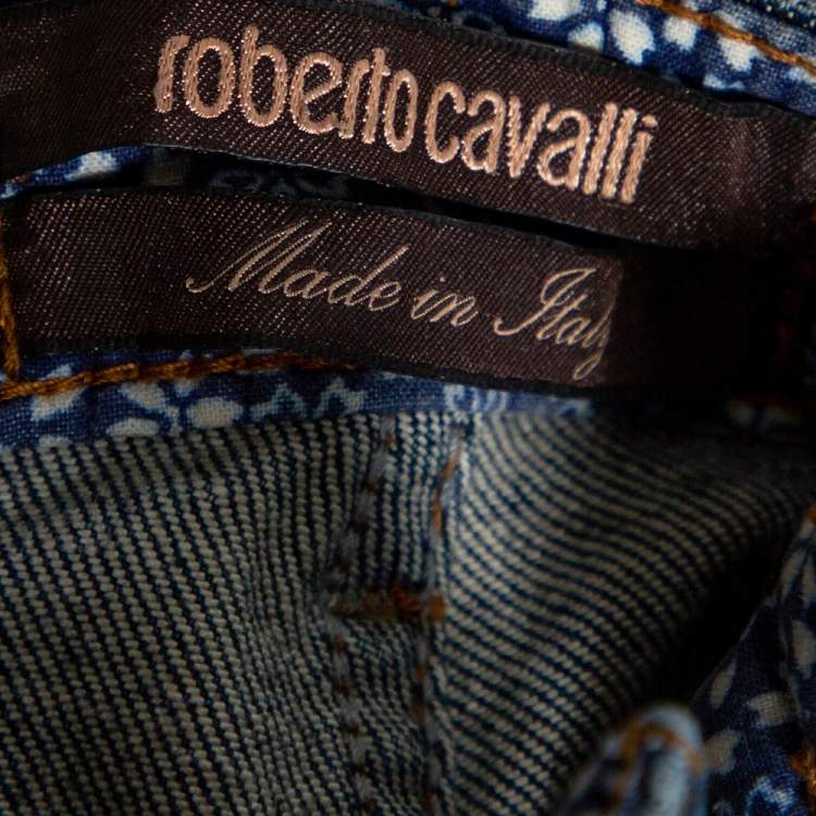Pre Owned Roberto Cavalli Indigo Dark Wash Denim Studded Straight Fit Jeans L
