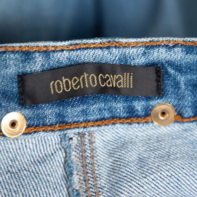 Pre Owned Roberto Cavalli Blue Denim Braid Trim Flared Jeans M
