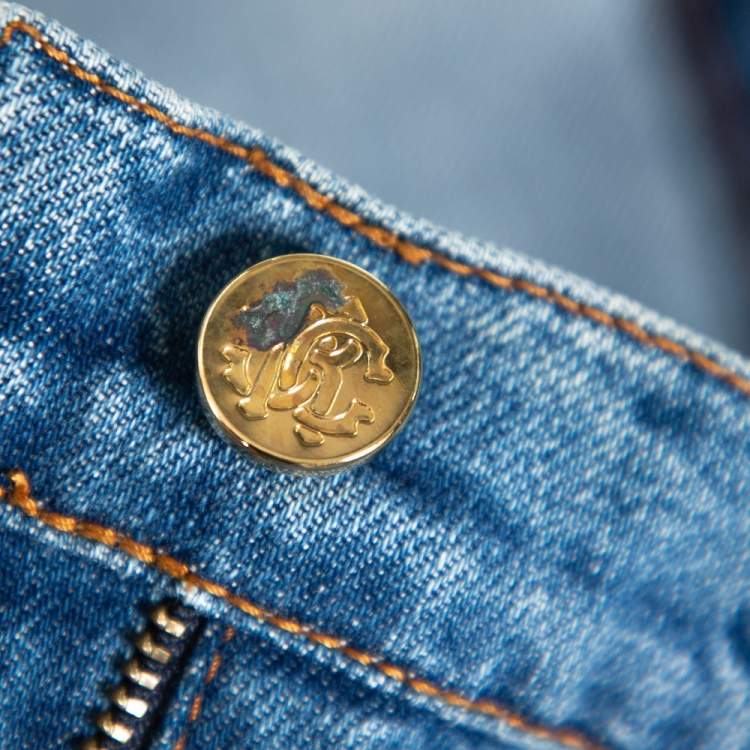 Pre Owned Roberto Cavalli Blue Denim Braid Trim Flared Jeans M