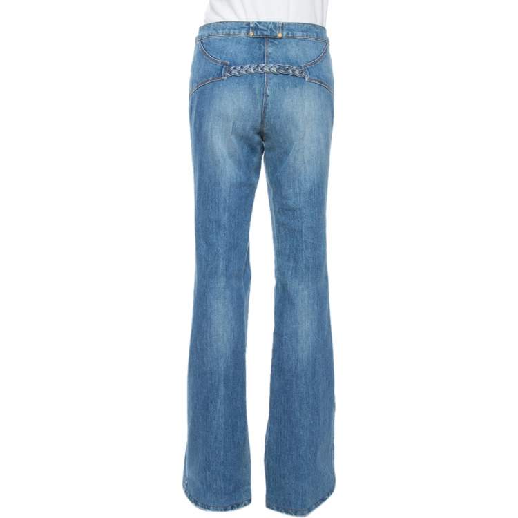 Pre Owned Roberto Cavalli Blue Denim Braid Trim Flared Jeans M