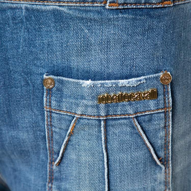 Pre Owned Roberto Cavalli Blue Denim Braid Trim Flared Jeans M