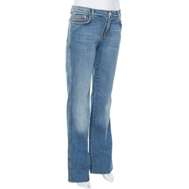 Pre Owned Roberto Cavalli Blue Faded Effect Denim Straight Leg Jeans L