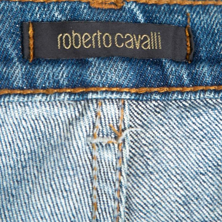 Pre Owned Roberto Cavalli Blue Faded Effect Denim Straight Leg Jeans L