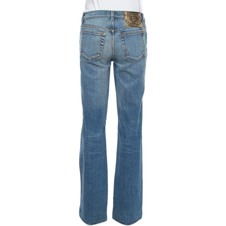 Pre Owned Roberto Cavalli Blue Faded Effect Denim Straight Leg Jeans L
