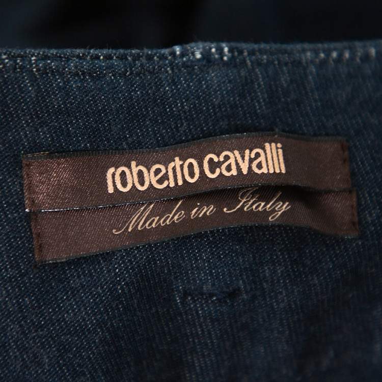Pre Owned Roberto Cavalli Dark Blue Stretch Denim Flared Pants L
