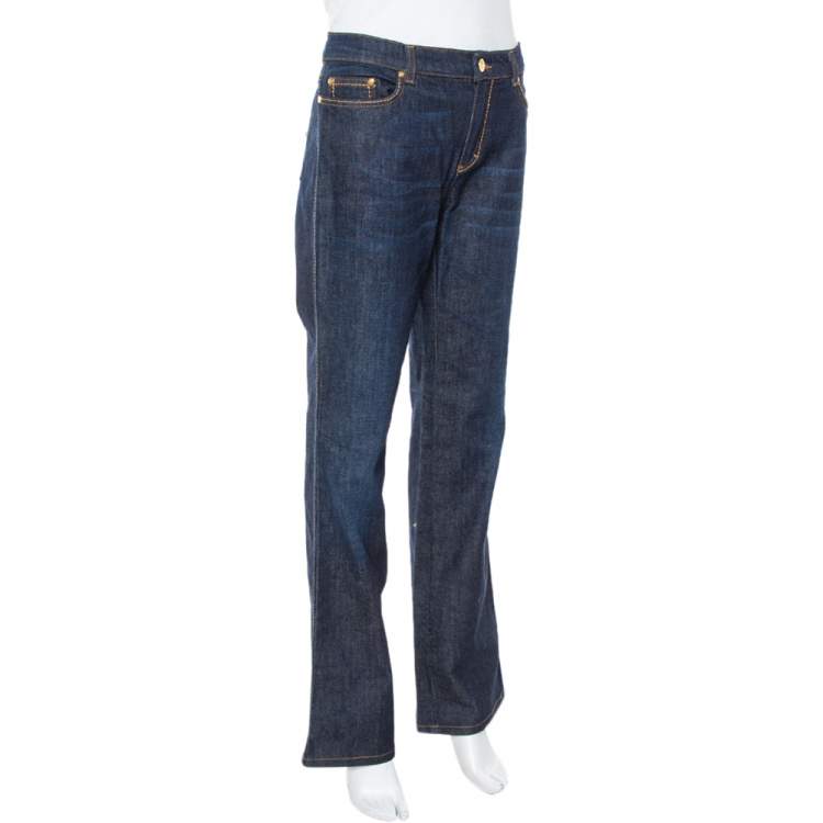 Pre Owned Roberto Cavalli Blue Dark Wash Denim Straight Leg Jeans L