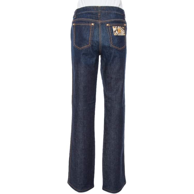 Pre Owned Roberto Cavalli Blue Dark Wash Denim Straight Leg Jeans L