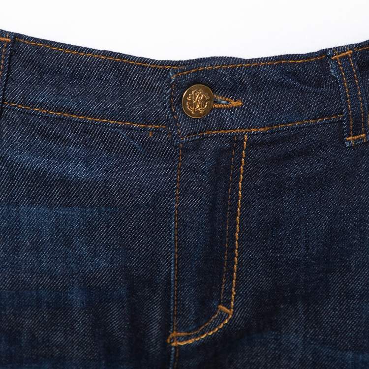 Pre Owned Roberto Cavalli Blue Dark Wash Denim Straight Leg Jeans L