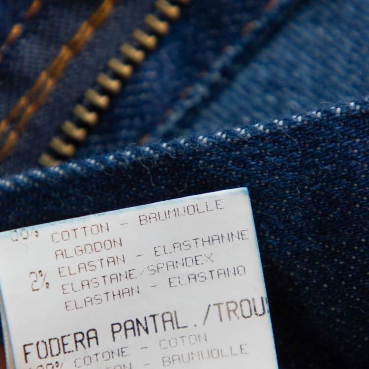 Pre Owned Roberto Cavalli Blue Denim Embroidered Pocket Straight Leg Jeans L