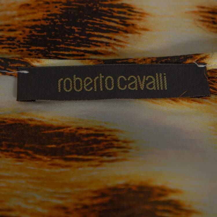 Pre Owned Roberto Cavalli Cream Animal Print Silk Sheer Kaftan Blouse L