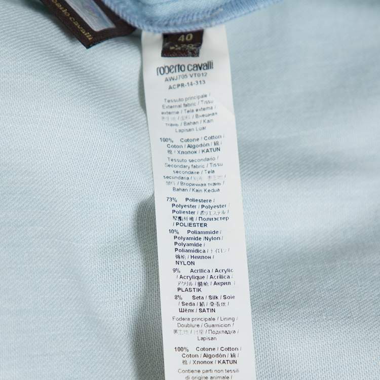 Pre Owned Roberto Cavalli Light Blue Distressed Denim Patch Detail Shirt S