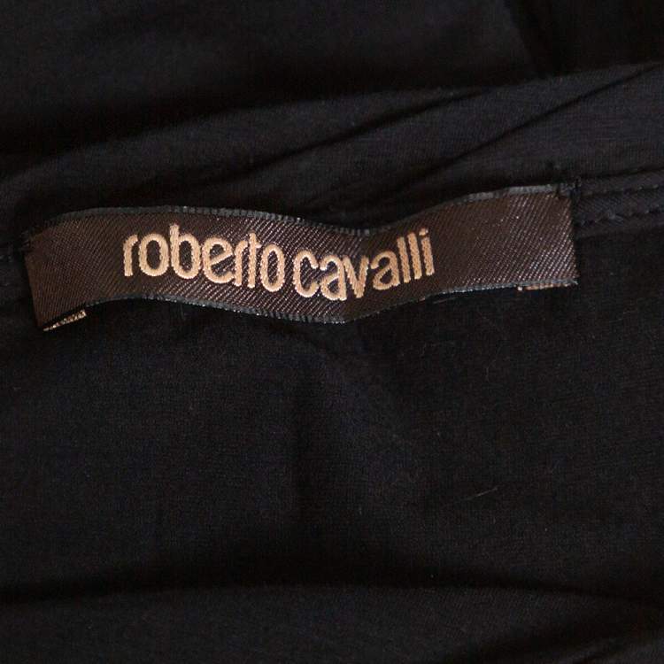 مملوكة مسبقًا Roberto Cavalli Black Abstract Print Silk & Cotton Top S