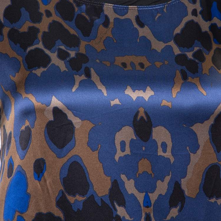 مملوكة مسبقًا Roberto Cavalli Black Abstract Print Silk & Cotton Top S