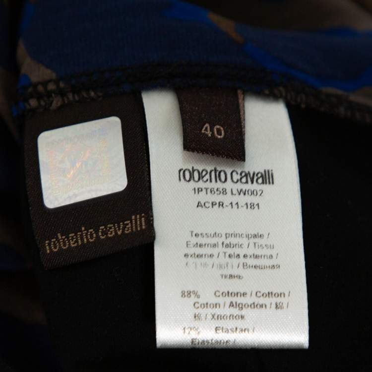مملوكة مسبقًا Roberto Cavalli Black Abstract Print Silk & Cotton Top S