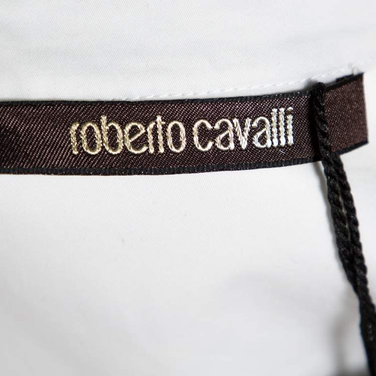 مملوكة مسبقًا Roberto Cavalli White Floral Print Cotton Embroidered Flared Dress S