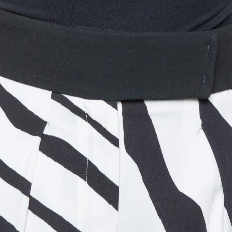 Pre Owned Roberto Cavalli White/Black Zebra Print High Wide Leg Trouser M