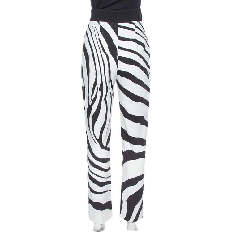 Pre Owned Roberto Cavalli White/Black Zebra Print High Wide Leg Trouser M