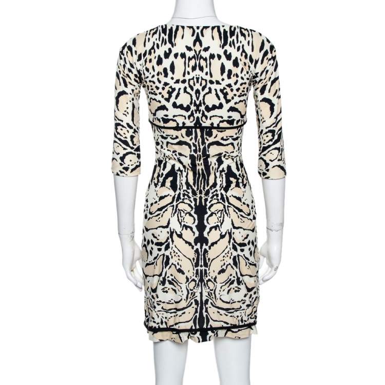 Pre Owned Roberto Cavalli Tri Color Nylon Jersey V-Neck Dress M