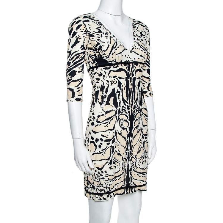 Pre Owned Roberto Cavalli Tri Color Nylon Jersey V-Neck Dress M