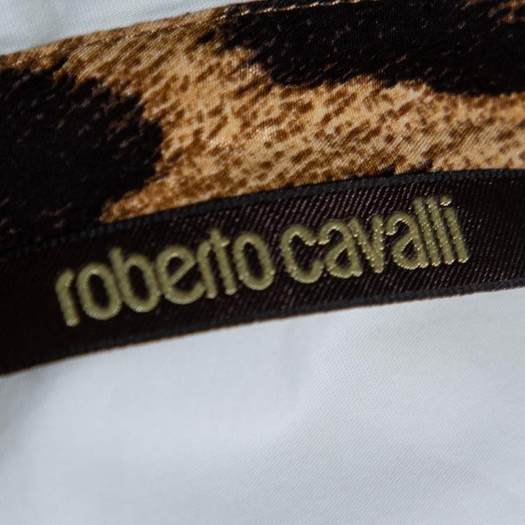 Pre Owned Roberto Cavalli White Cotton Animal Print Detail Lining Long Sleeve Shirt L