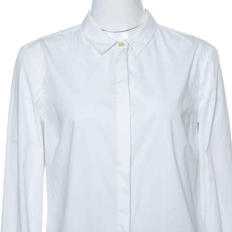 Pre Owned Roberto Cavalli White Cotton Animal Print Detail Lining Long Sleeve Shirt L