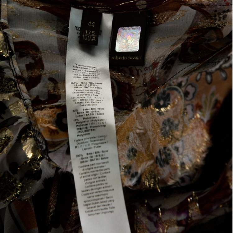 Pre Owned Roberto Cavalli Multicolor Printed Patch Ruffle Tier Maxi Dress M