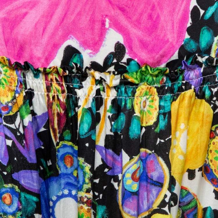 Pre Owned Roberto Cavalli Cream Flora & Fauna Print Satin Silk Maxi Skirt L