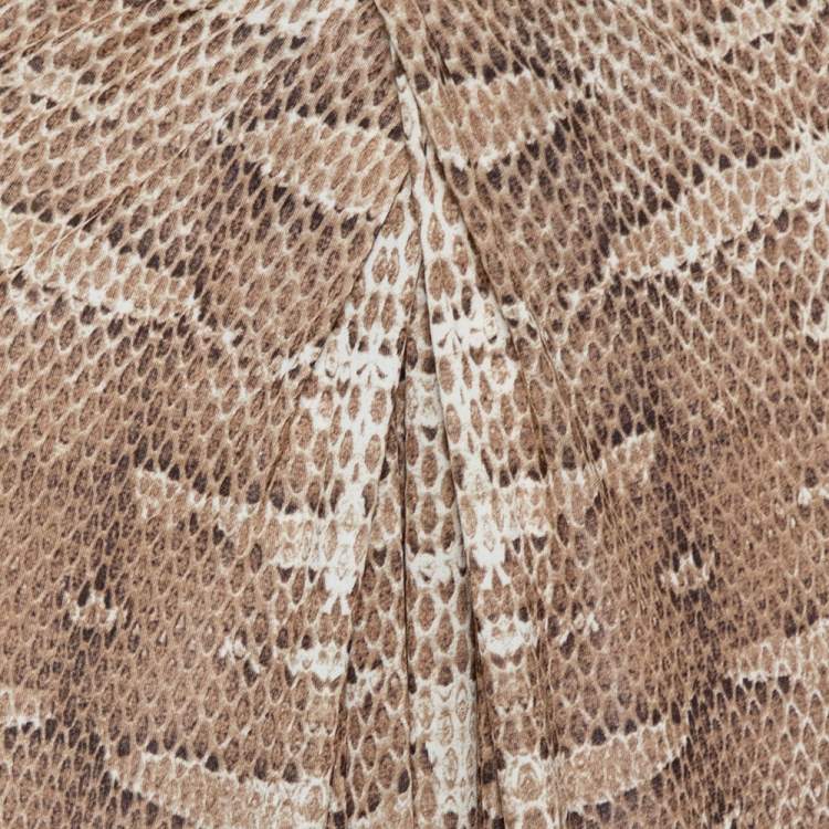 Pre Owned Roberto Cavalli Brown Snakeskin Print Jersey Gathered Waist Maxi Skirt M
